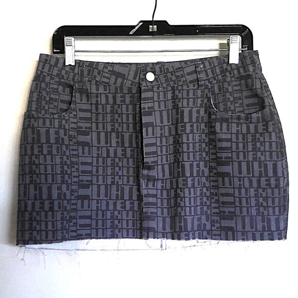 New White Fox Boutique Denim Jeans Mini Skirt Power Hour Navy Logo Print  NWT  M - Picture 1 of 5